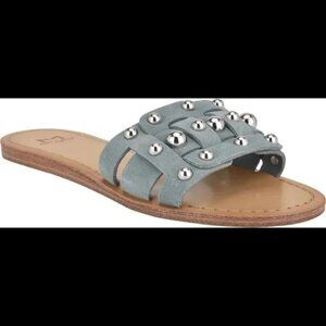 NEW Marc Fisher Pacca studded flat sandal in blue cactus suede